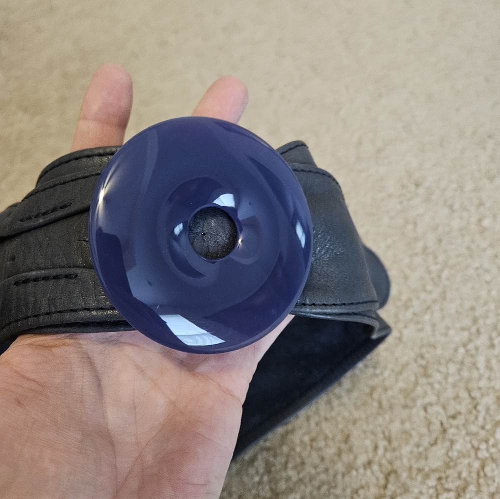 Wide navy leather belt size XS-M - Picture 3 of 6